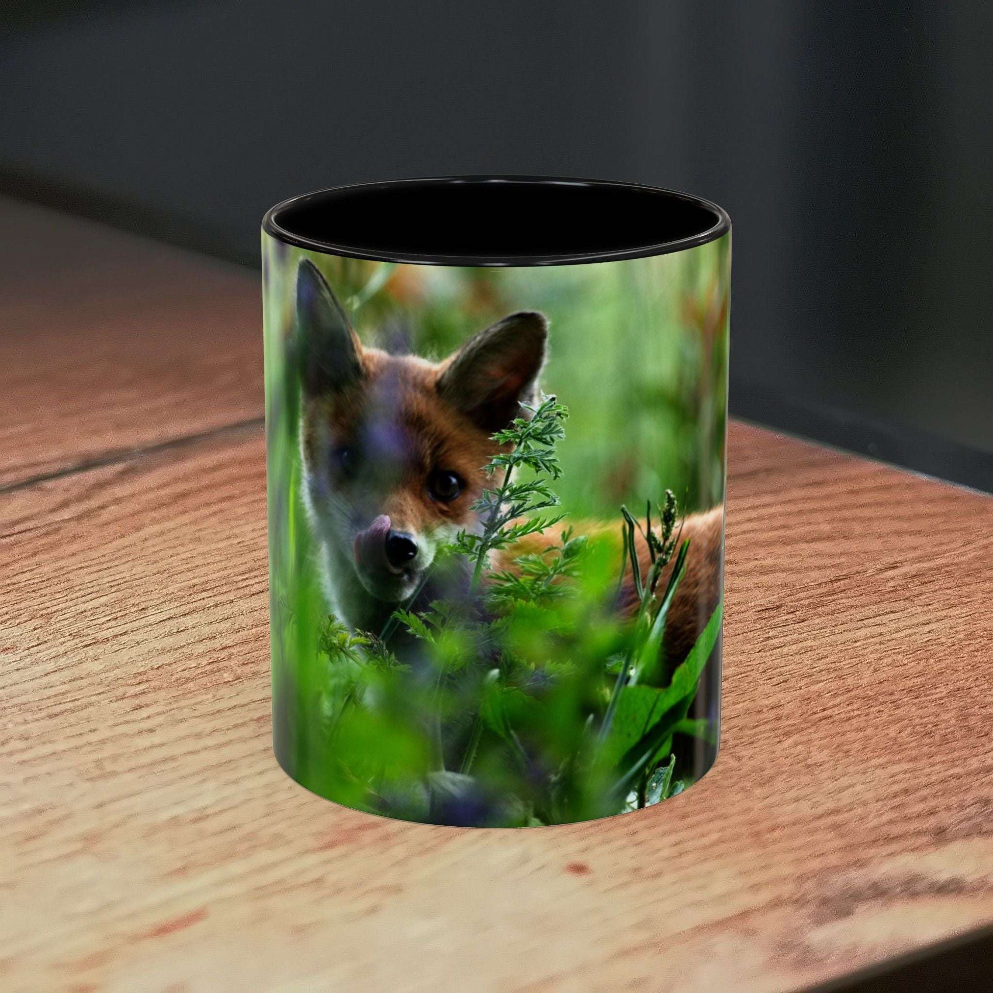 Fox-inspired accent coffee mug with nature design, high-quality ceramic, perfect for wildlife decor and animal lovers.