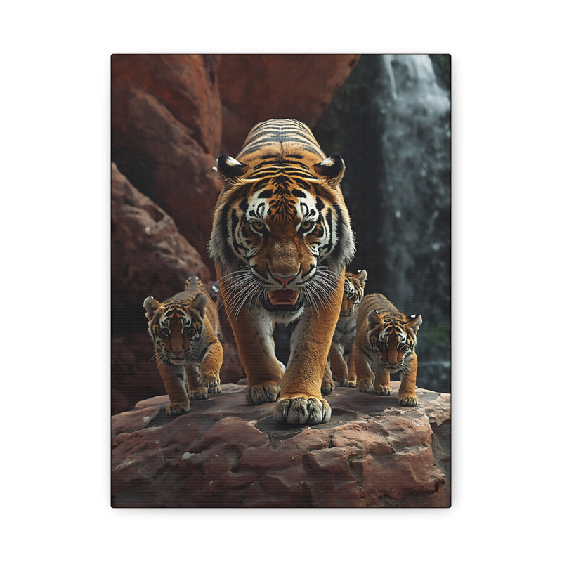 Tiger Family Canvas Print in 9″ x 12″ | 22.86 cm x 30.48 cm size with a stretched 1.25″ | 3.18 cm depth profile.