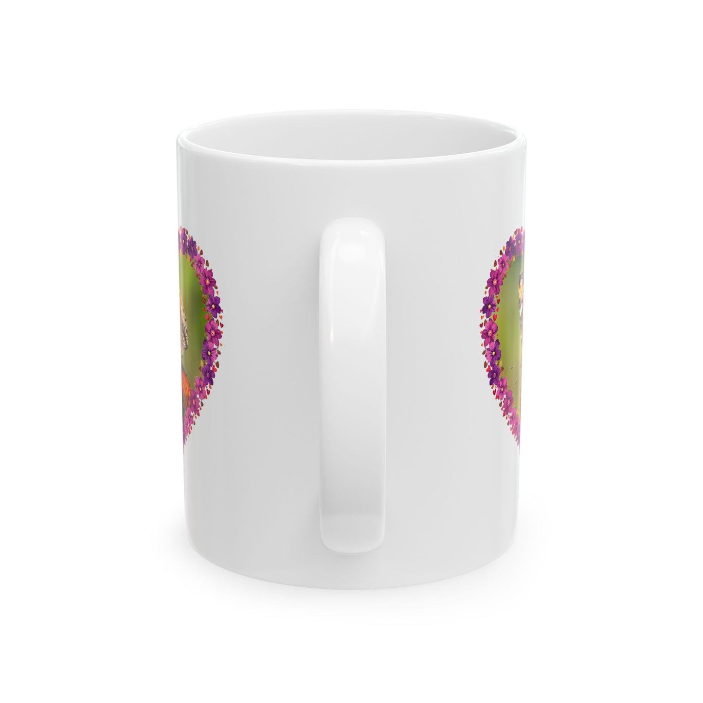 Heart Flower Frame Butterfly Ceramic Mug — Floral Nature Coffee Cup (11oz, 15oz)