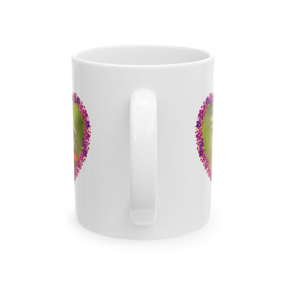 Heart Flower Frame Butterfly Ceramic Mug — Floral Nature Coffee Cup (11oz, 15oz)