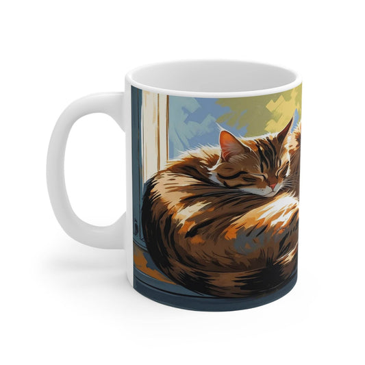 Mug - Three Cats Sleeping on a Windowsill Ceramic Coffee Cups - A Pretty Print