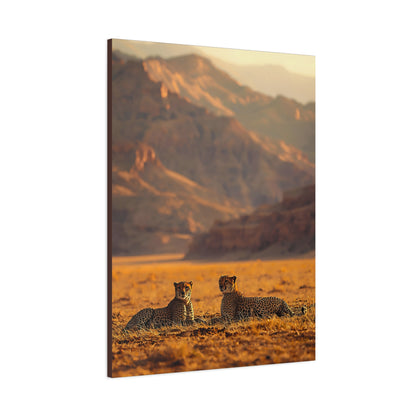 Cheetah Pair Desert Landscape Matte Canvas Print
