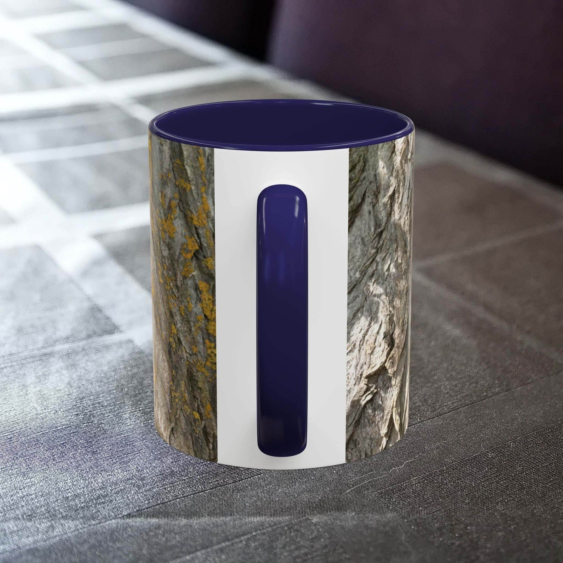 Coffee mug with tree trunk design, perfect for nature lovers.