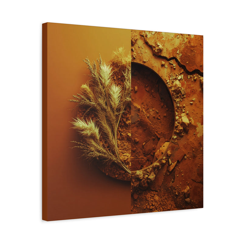 Herbstliches Wandbild mit goldenem Pampasgras in 20″ x 20″ | 50.80 cm x 50.80 cm mit 1.25″ | 3.18 cm Tiefe.