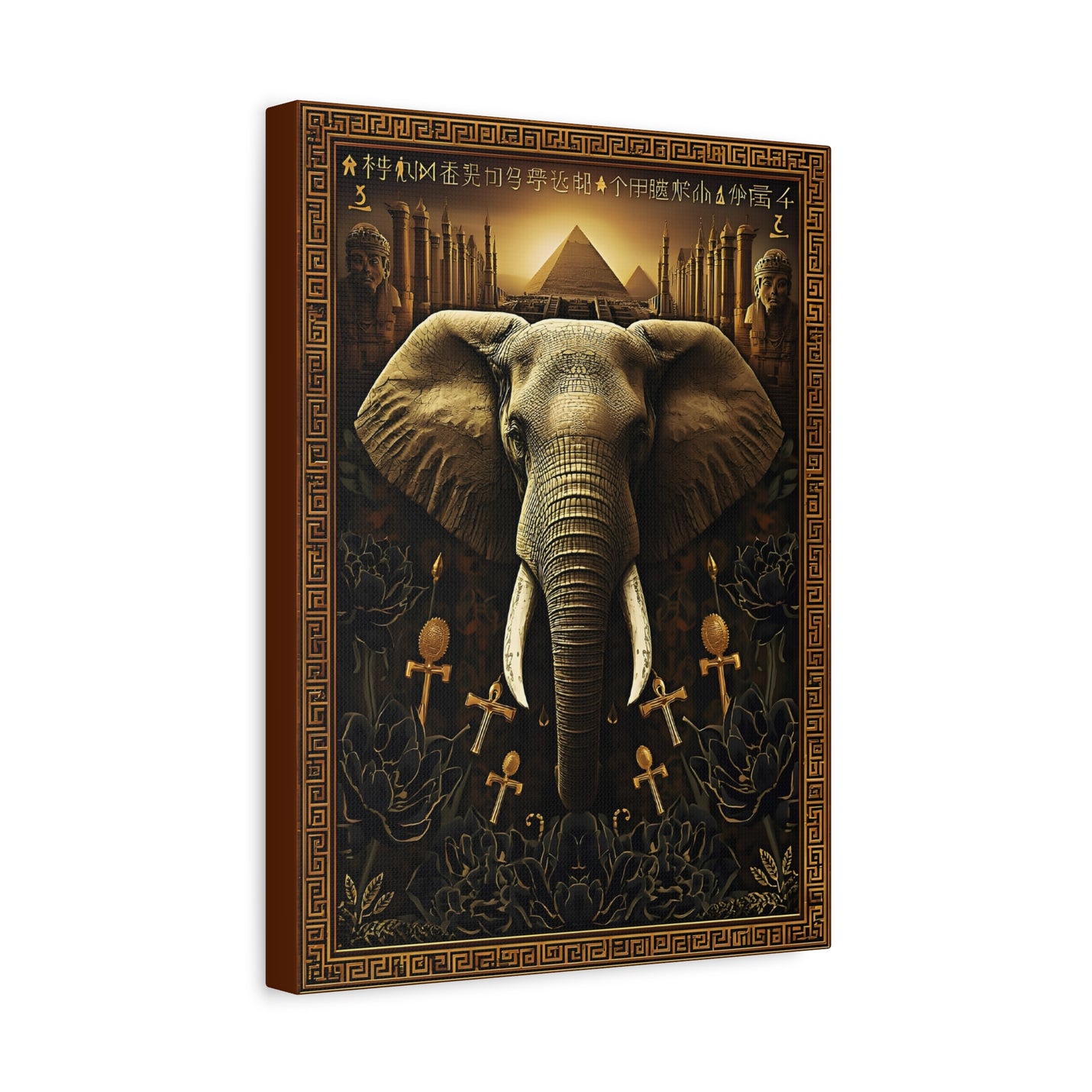 Pyramid & Ankh wall art canvasafdruk in 12″ x 16″ | 30.48 cm x 40.64 cm size stretched over a 1.25″ | 3.18 cm frame.