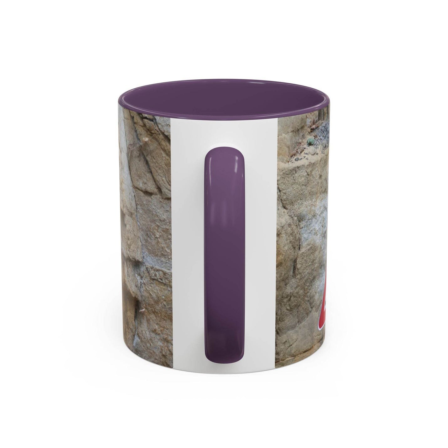 Langlebiger 325ml Bergsteiger Keramik-Becher für Outdoor-Fans, komplett mit einem stabilen lila Henkel und lila Innenseite.