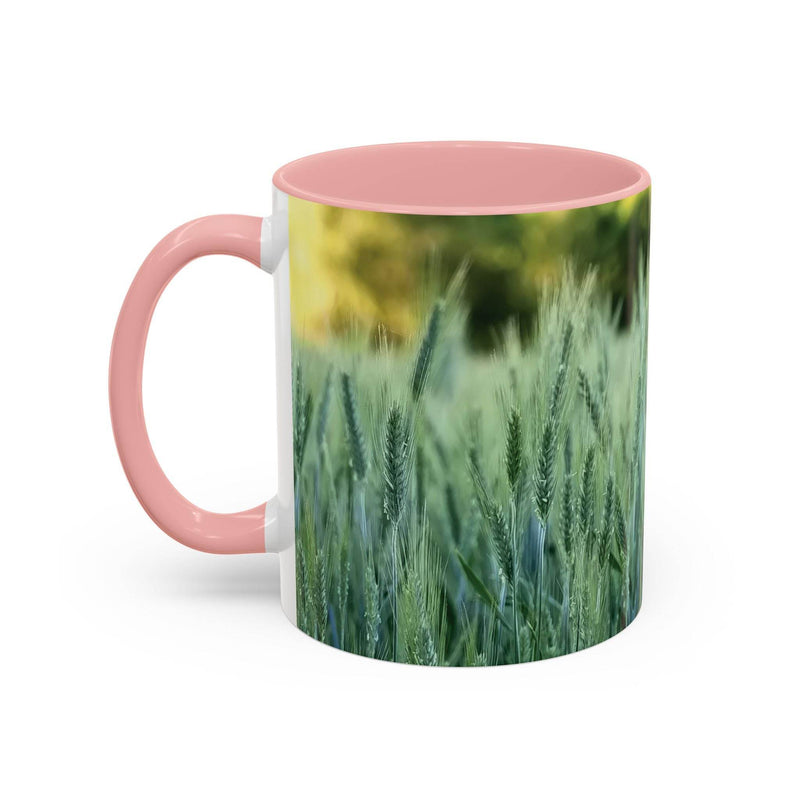 Ein 325ml Weizenfeld Keramik-Kaffeebecher mit einem rosa Henkel und einer rosa Innenseite für einen charmanten Stil.