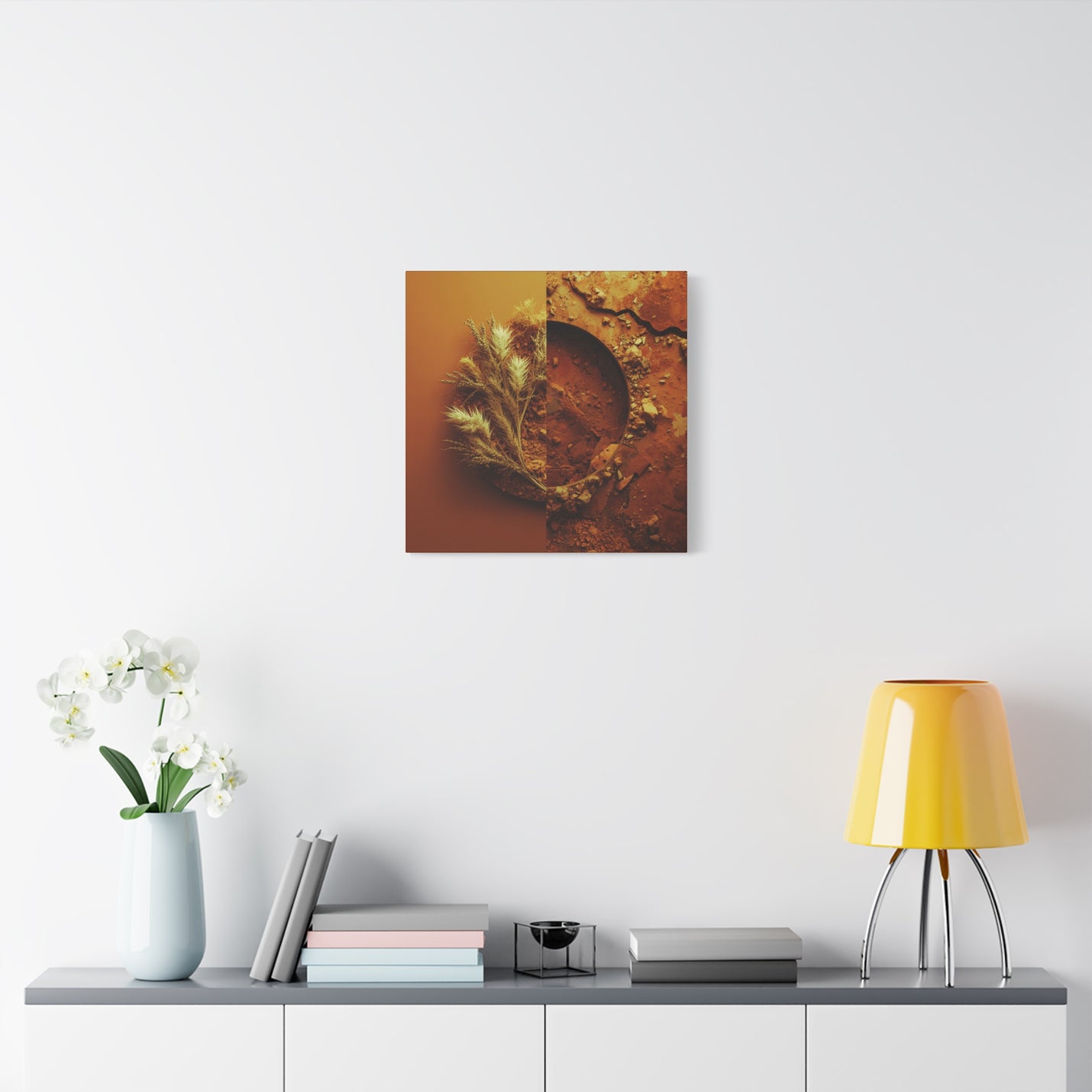 Premium 20″ x 20″ | 50.80 cm x 50.80 cm Leinwanddruck in Erdtönen mit 1.25″ | 3.18 cm Rahmenprofil.