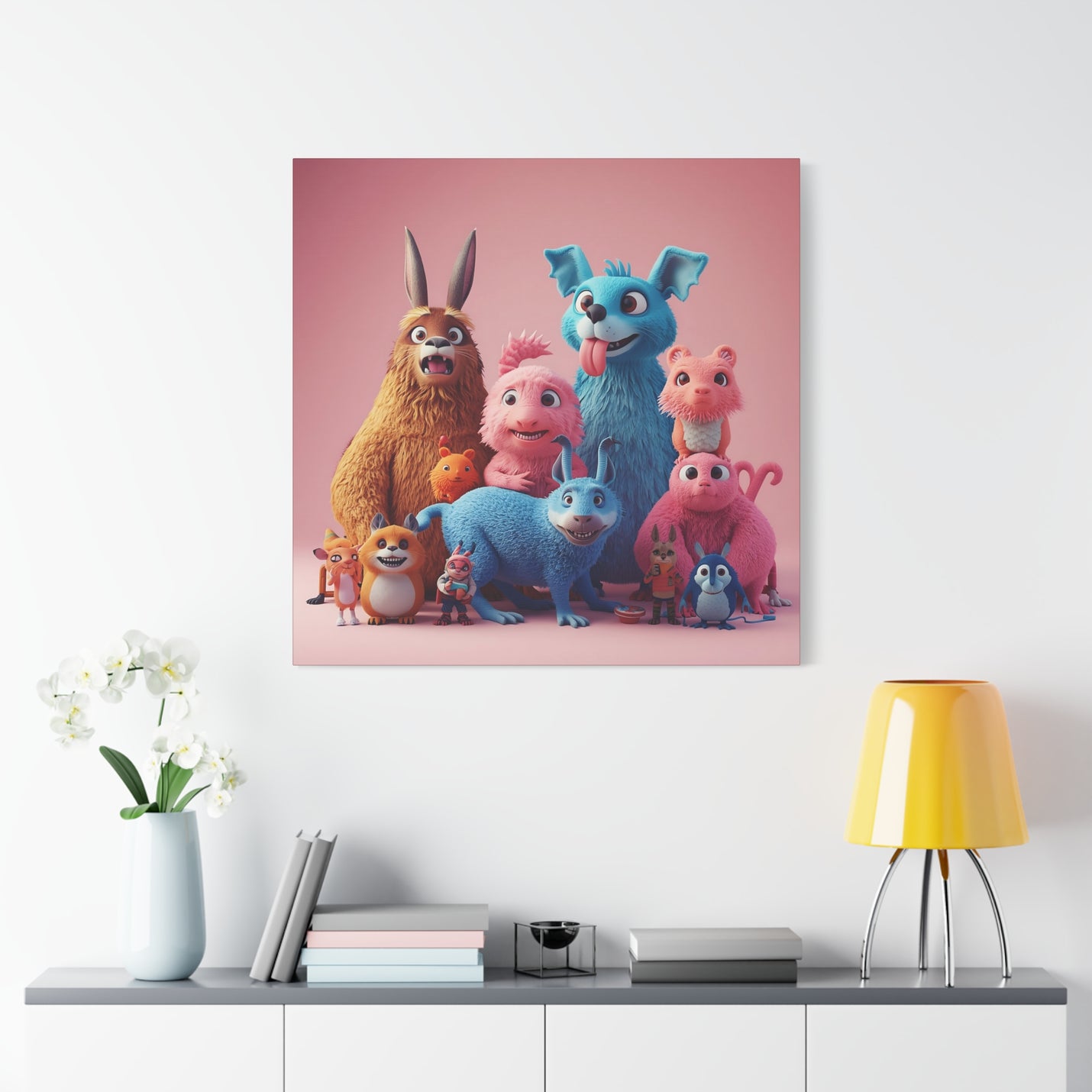 Premium 36″ x 36″ | 91.44 cm x 91.44 cm colorful nursery wall art on 1.25″ | 3.18 cm stretched matte canvas.