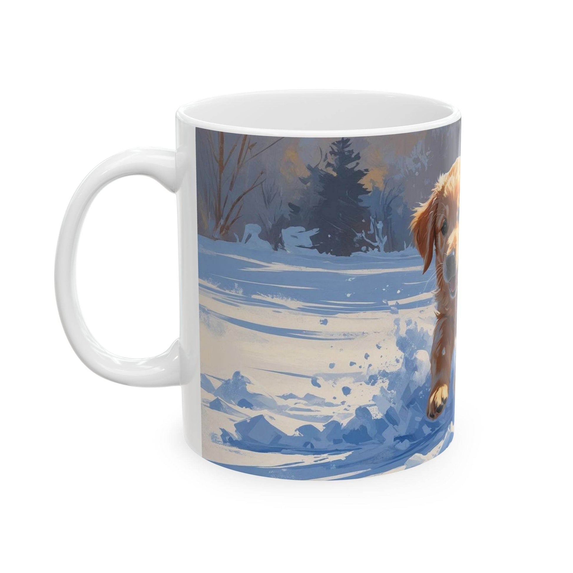 Mug - Dog Playing in the Snow Ceramic Coffee Cup - A Pretty Print