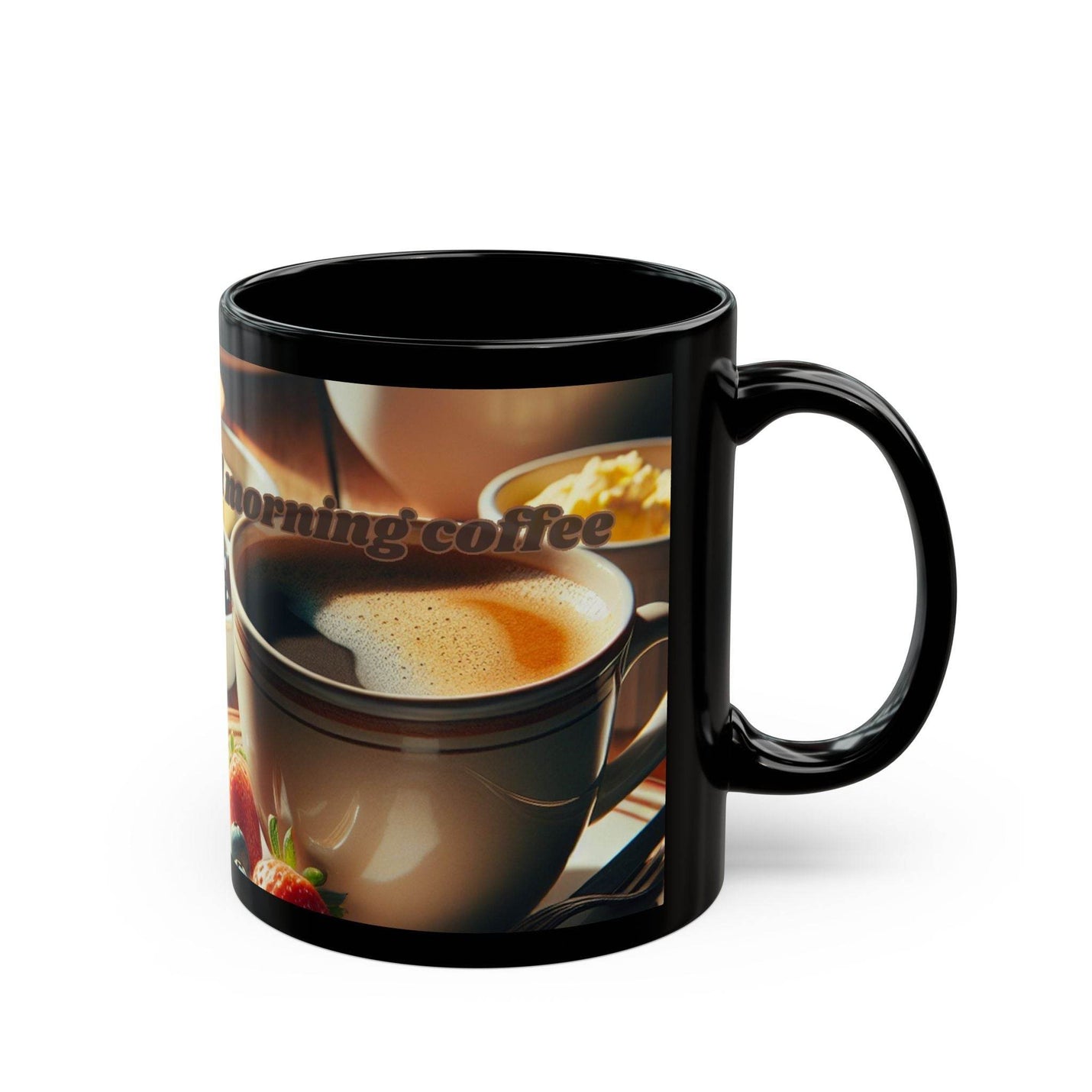 Stylish 11oz black coffee mug featuring a comfortable handle for a secure grip during morning espresso breaks.