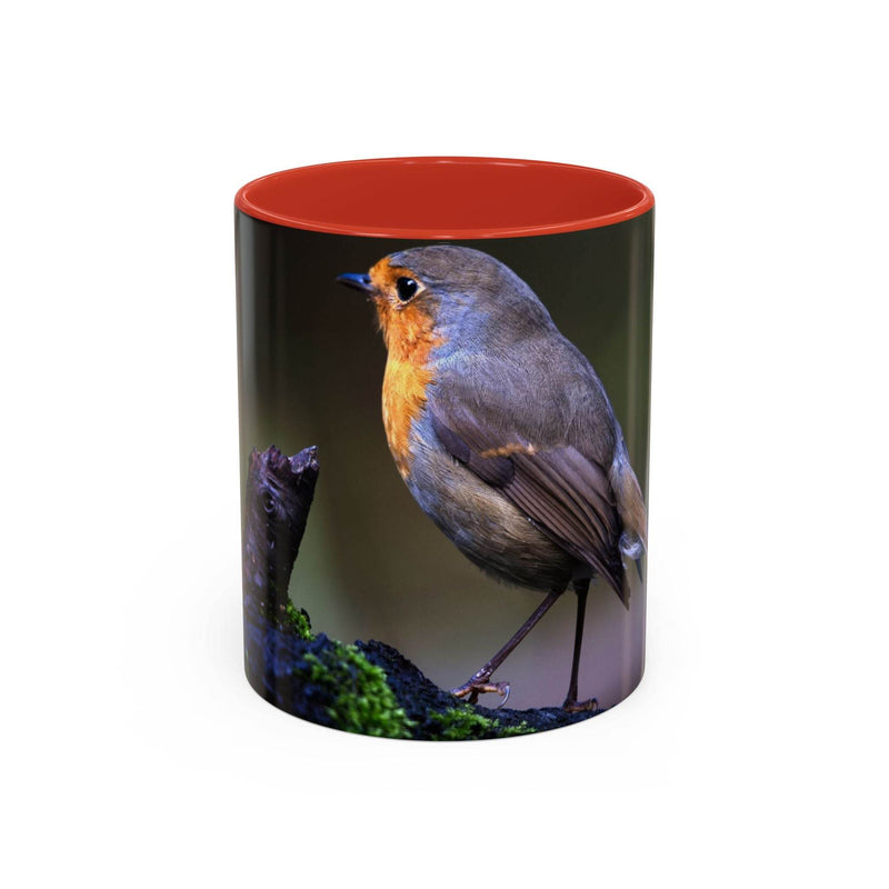 325ml robin coffee mug featuring a red handle and red inside.