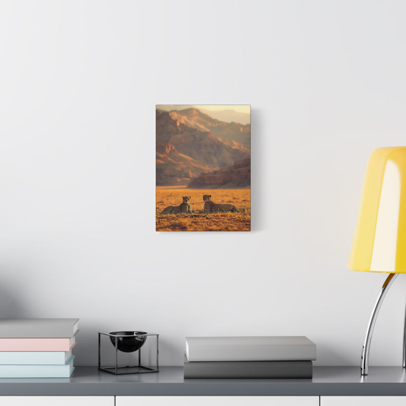 Cheetah Pair Desert Landscape Matte Canvas Print