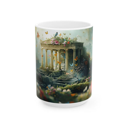 Ceramic Mug — Enchanted Garden Temple with Butterflies, 11oz & 15oz