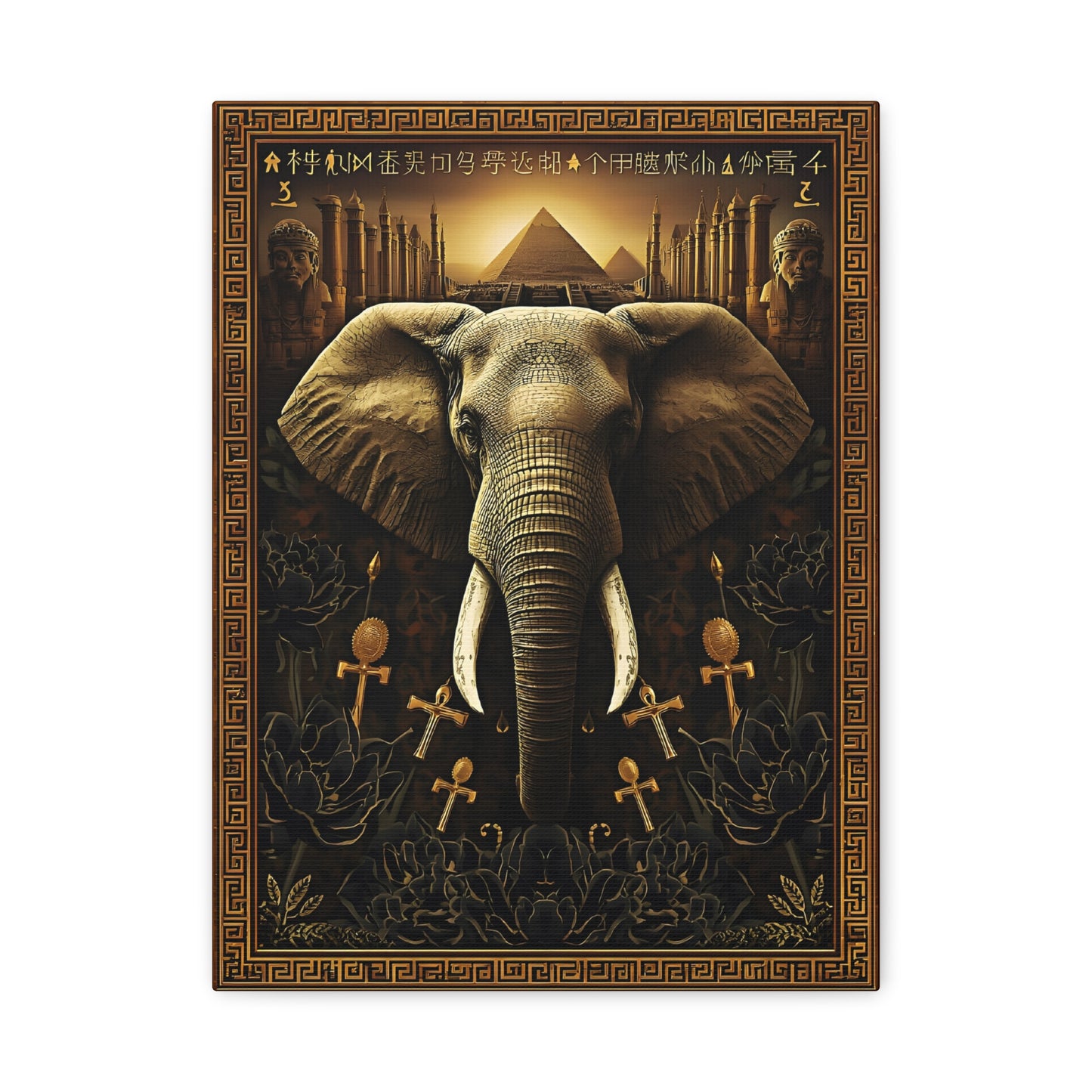 Egyptian Elephant Canvas Print — Pyramid & Ankh Wall Art