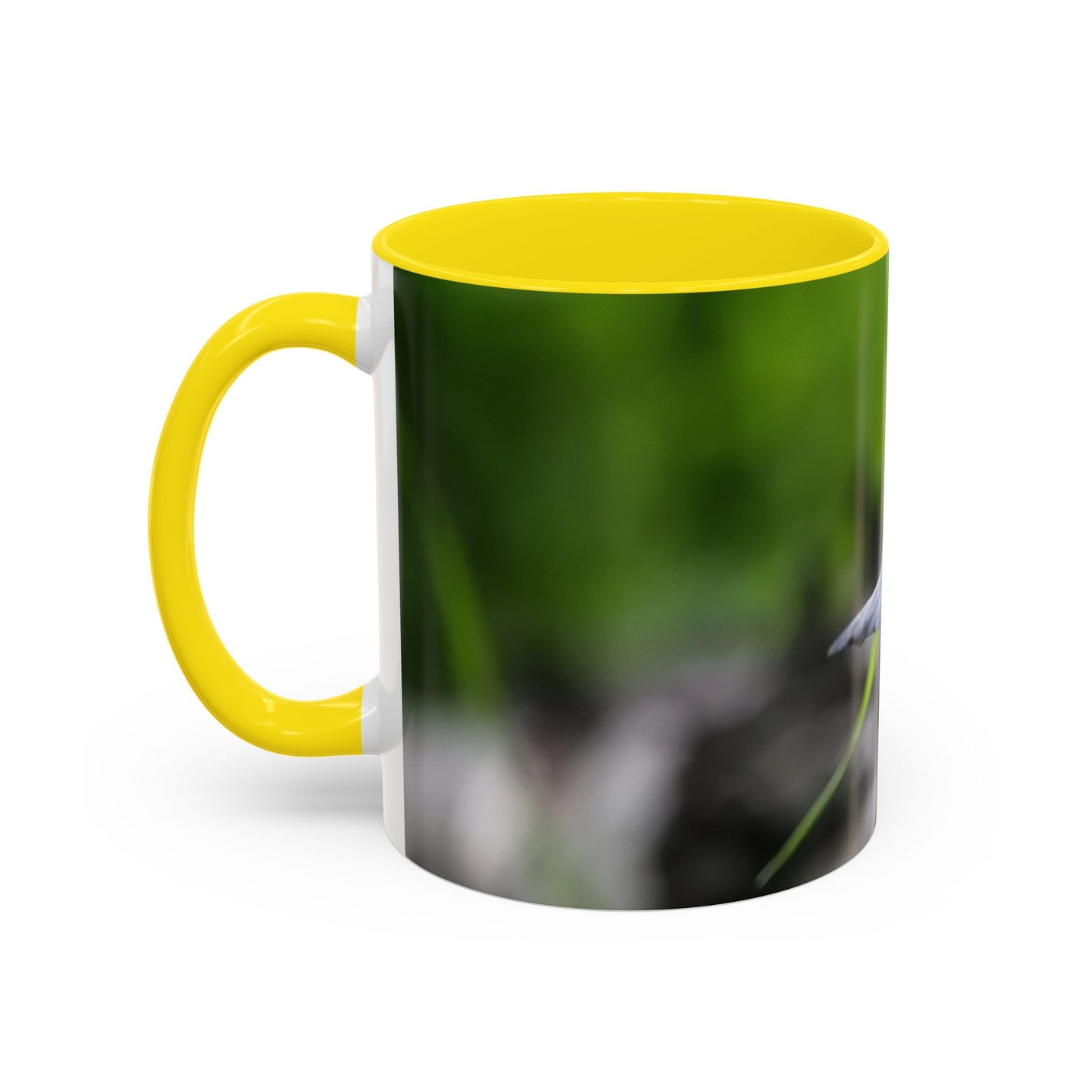 325ml nature-inspired bird photography coffee mug with a yellow handle and yellow inside.
