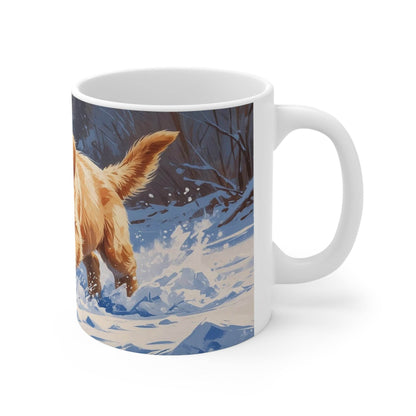 Mug - Dog Playing in the Snow Ceramic Coffee Cup - A Pretty Print