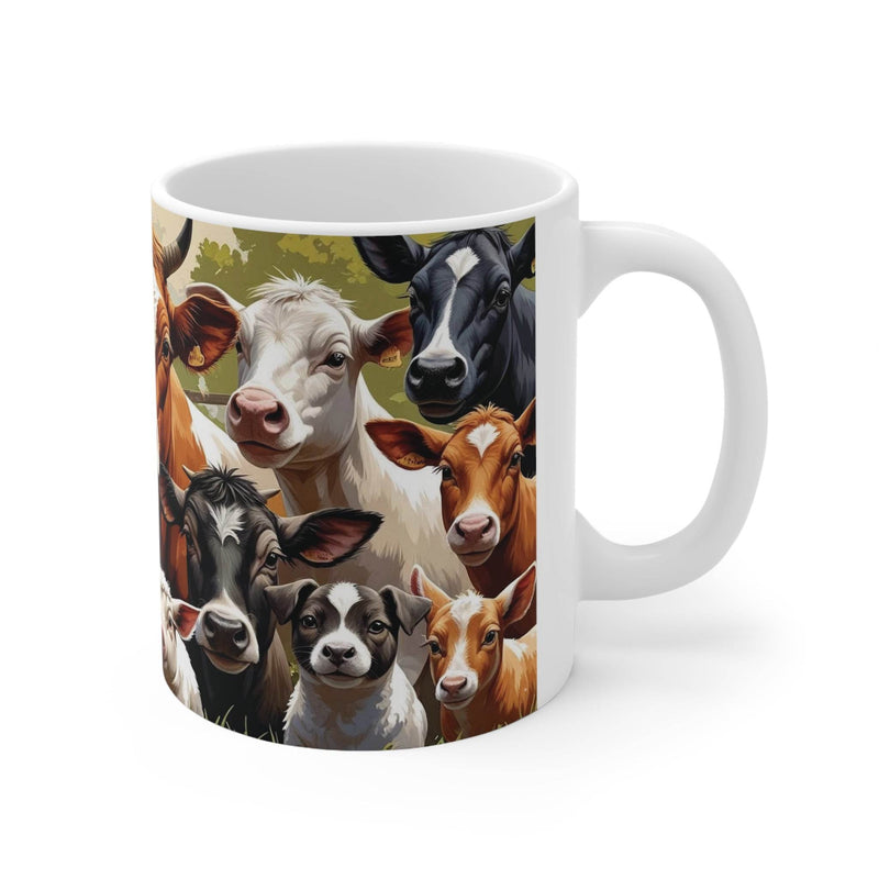 Glänzender 325ml Kaffeebecher mit fröhlichen Bauernhoftieren und bequemem Henkel, ein schönes Geschenk für Tierfreunde.