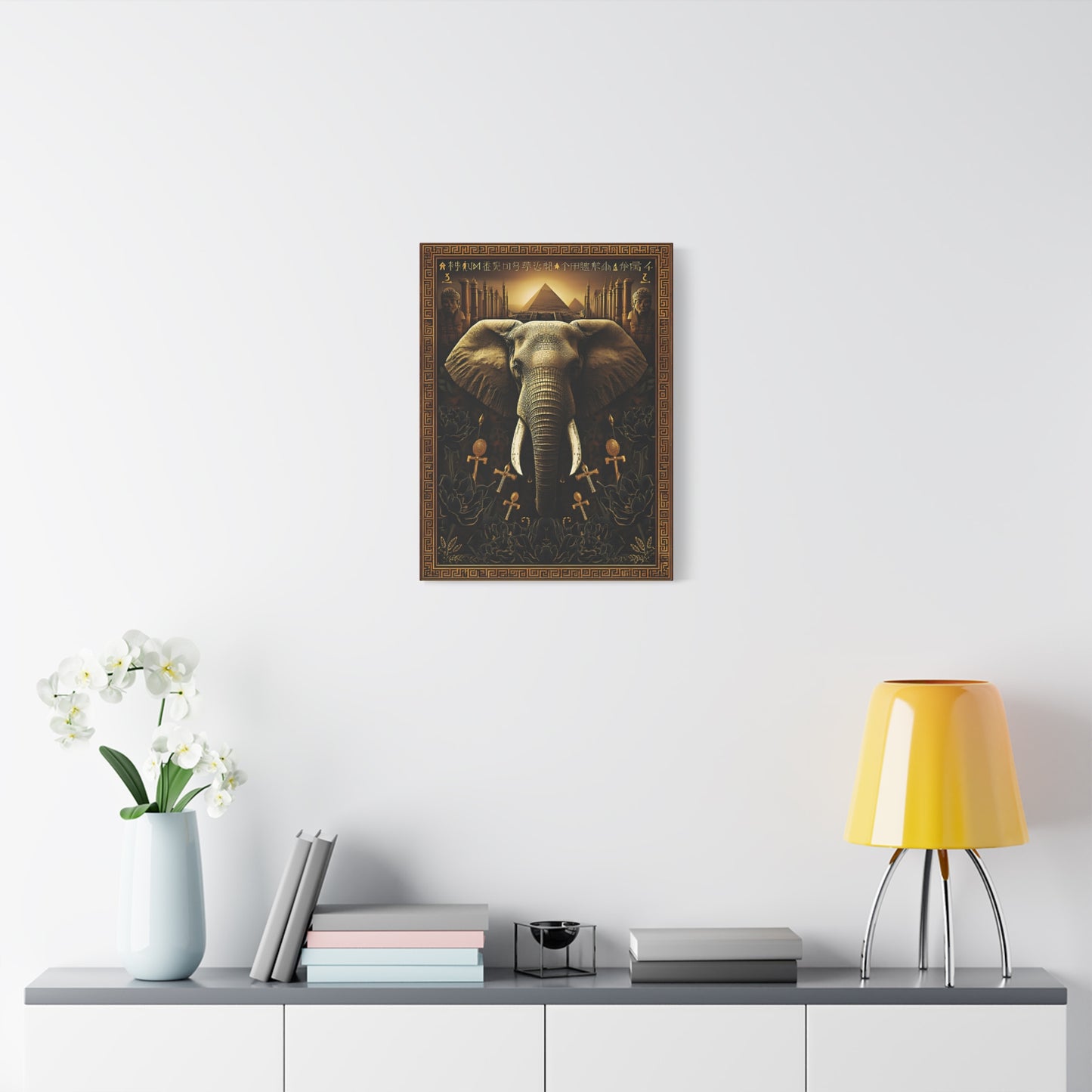 Egyptian Elephant Canvas Print — Pyramid & Ankh Wall Art