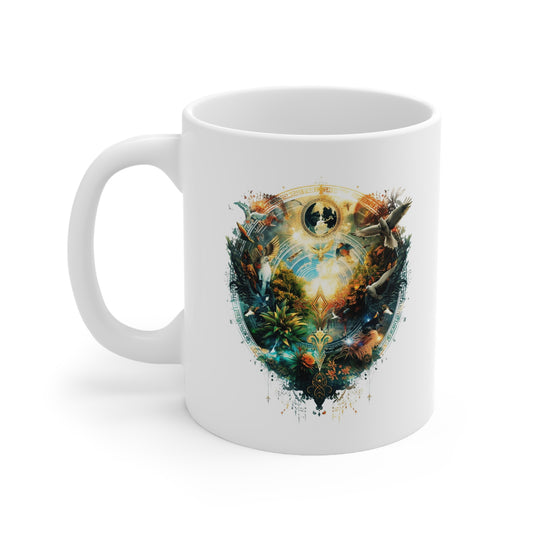 Adventure Landscape Ceramic Mug — Fantasy Nature Compass Design