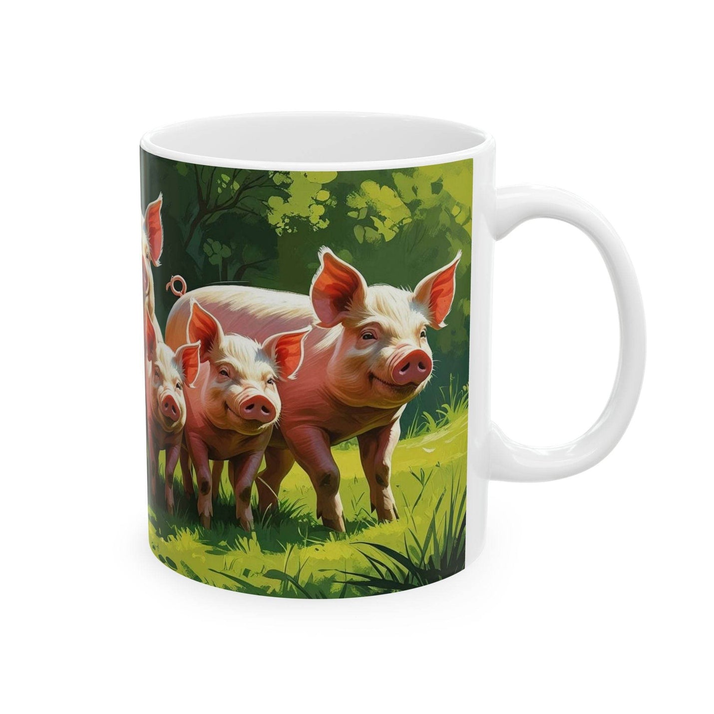 Premium 11oz cute pigs design drinkware mug, a comforting companion for cozy morning coffee or afternoon tea breaks.