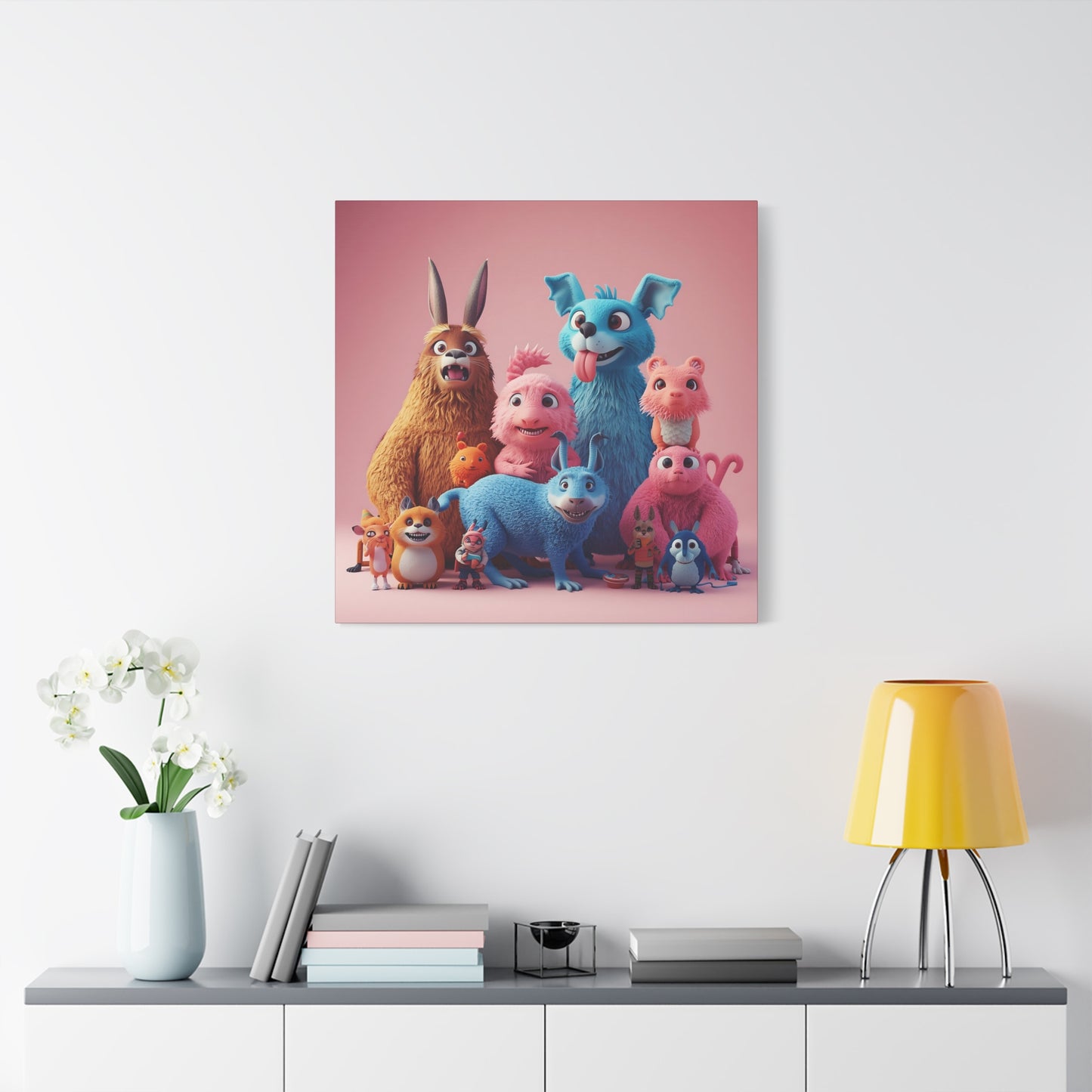 Cute Colorful Creature Family Matte Canvas Wall Art — Playful Kids Room Décor