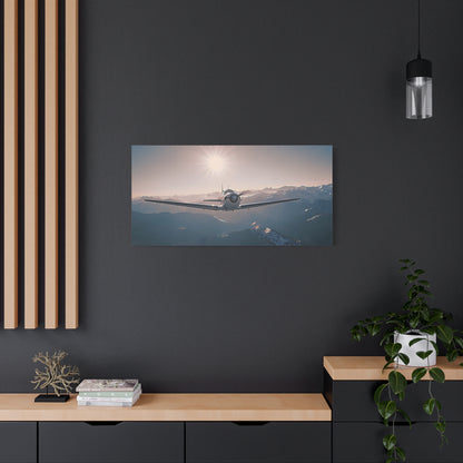 Vintage Airplane Wall Art Canvas – Stretched Matte Canvas Plane Over Mountains