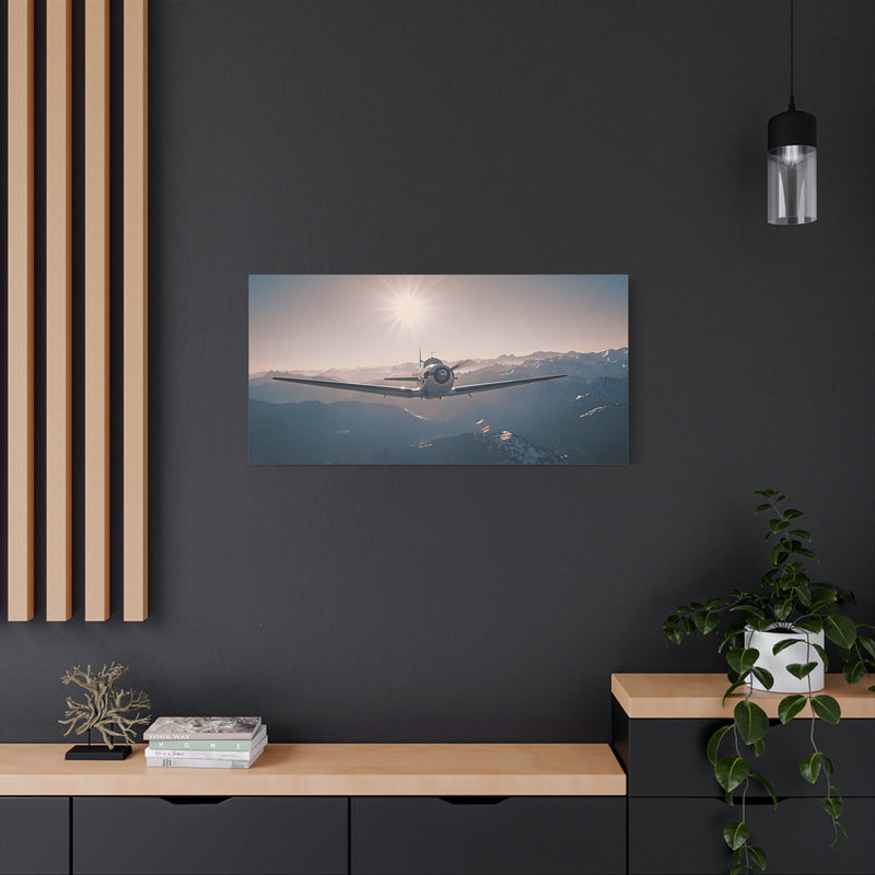 Vintage Airplane Wall Art Canvas – Stretched Matte Canvas Plane Over Mountains