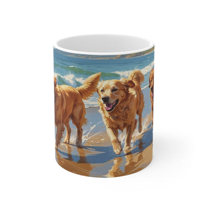 Mug - Dogs on the Sunny Beach Ceramic Coffee Cup - A Pretty Print