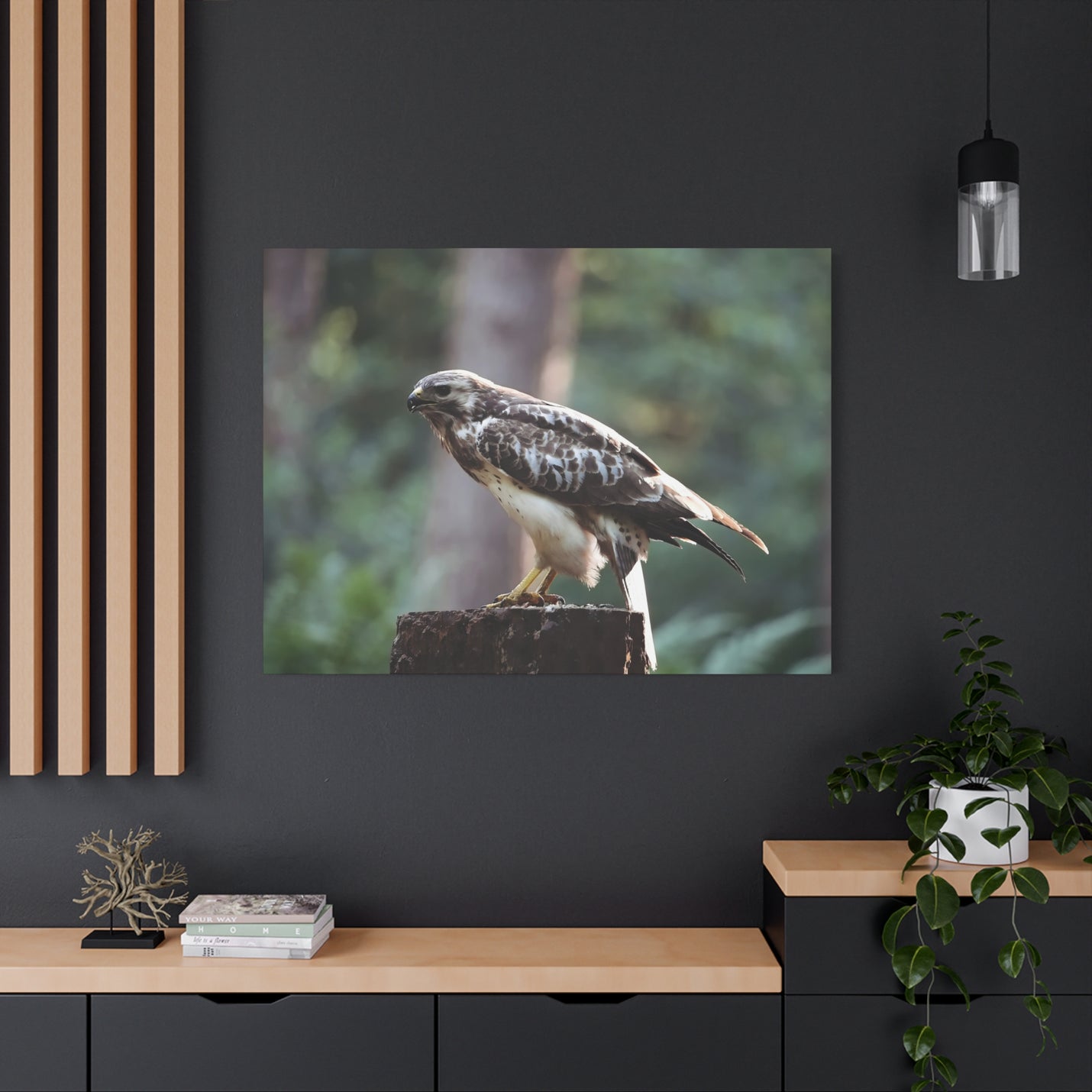 Contemplative 48″ x 36″ | 121.92 cm x 91.44 cm forest bird photography wall art on 1.25″ | 3.18 cm deep matte canvas.