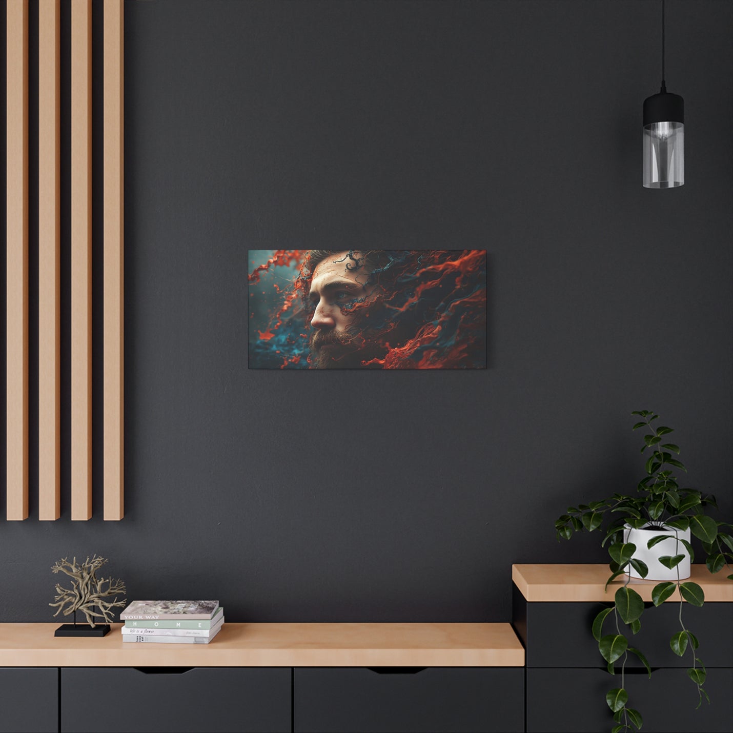 Mythical sea king illustration on a matte 30″ x 15″ | 76.20 cm x 38.10 cm canvas print with Depth 1.25″ | 3.18 cm pine frame.