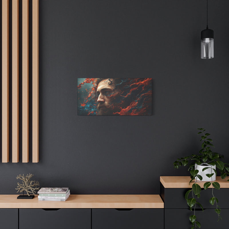 Mythical sea king illustration on a matte 30″ x 15″ | 76.20 cm x 38.10 cm canvas print with Depth 1.25″ | 3.18 cm pine frame.