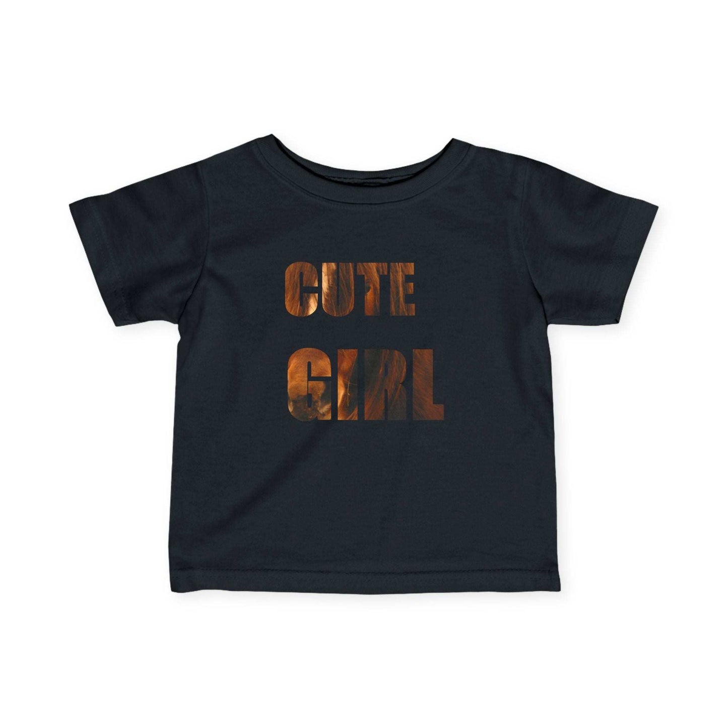 Infant tee featuring "Cute Girl" with horse photo design, perfect for animal lovers.