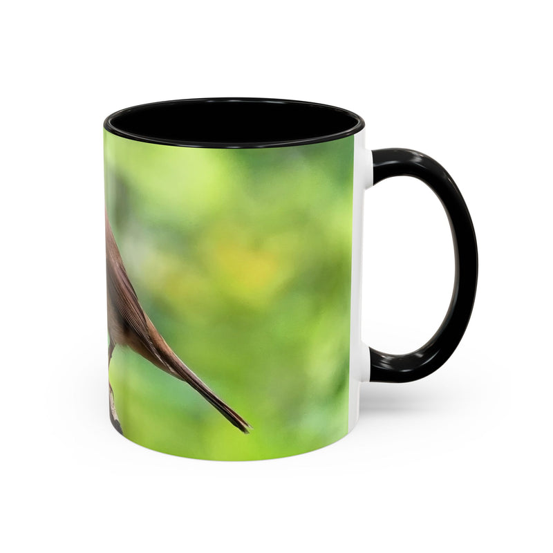 Stately Robin Ceramic Mug 325ml with Black handle and interior — sleek black inside with bird art.