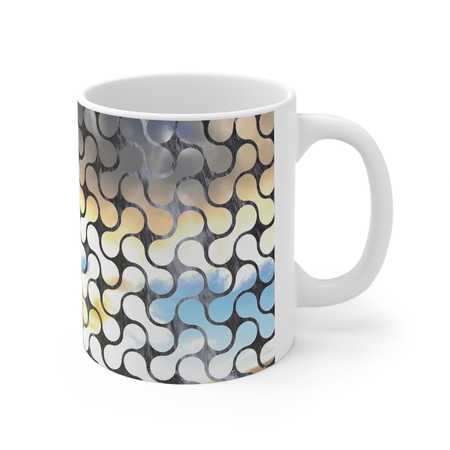 Abstract Mosaic Ceramic Coffee Mug – Blue & Neutral Pattern