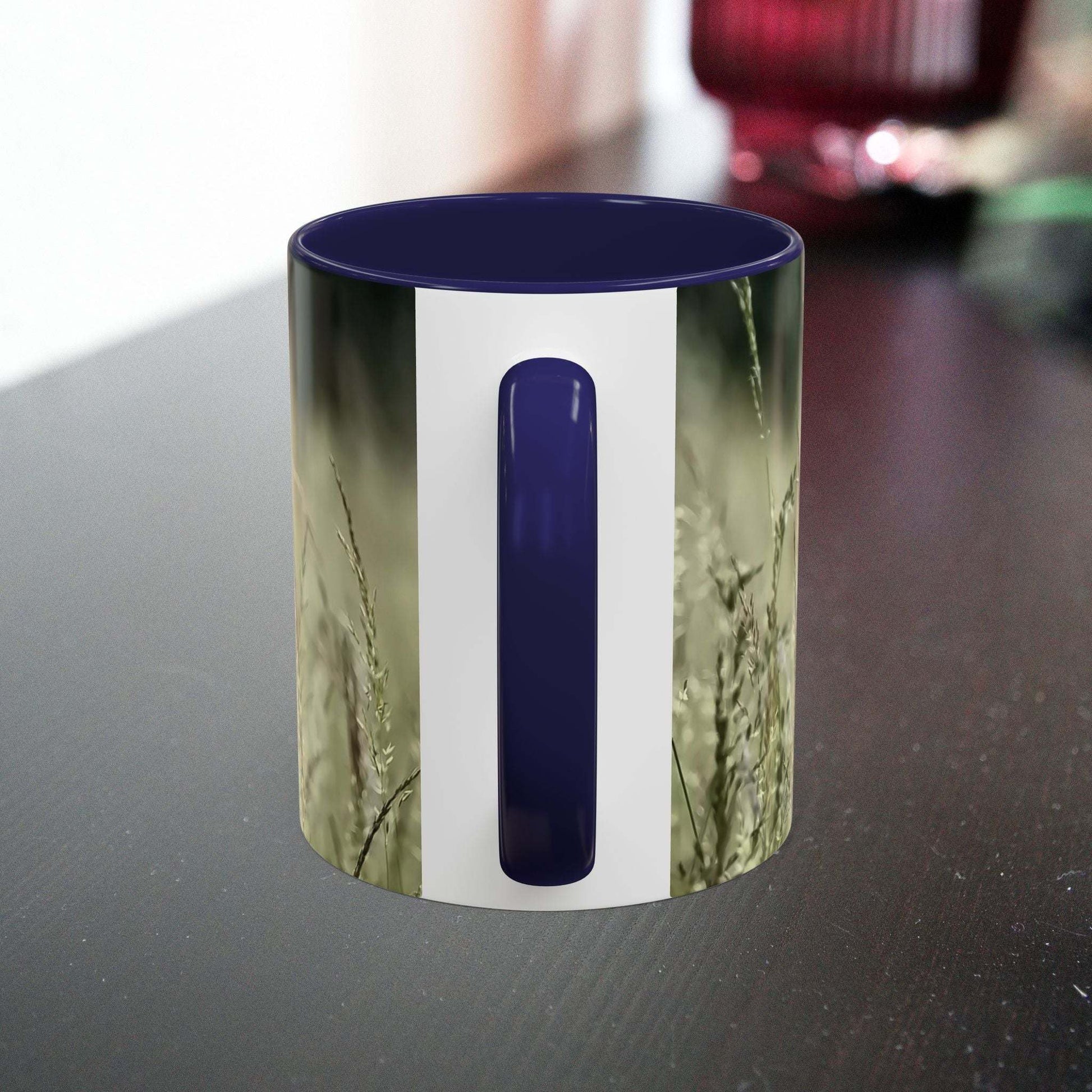 Ceramic mug with flowering grass design for nature enthusiasts.