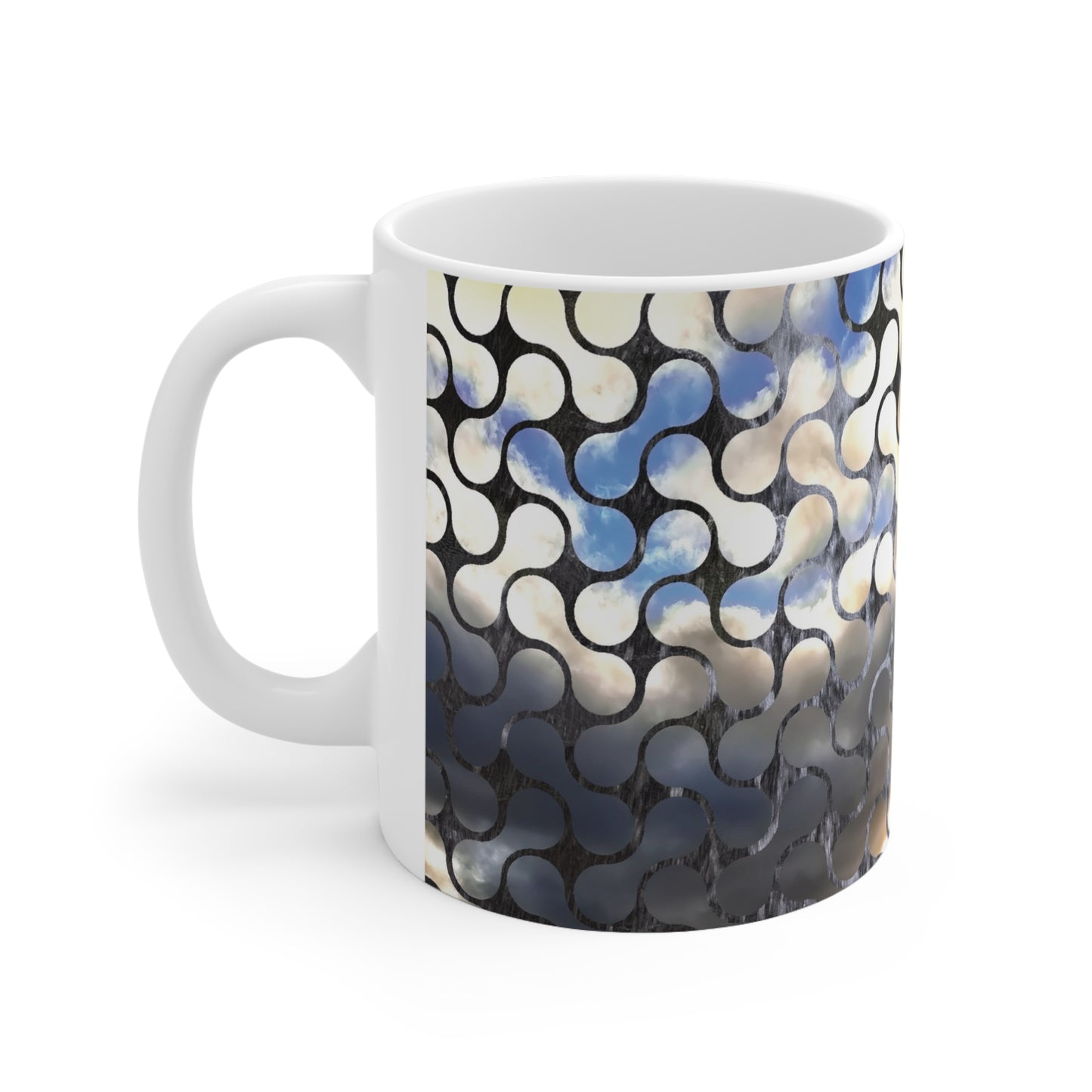 Abstract Mosaic Ceramic Coffee Mug – Blue & Neutral Pattern