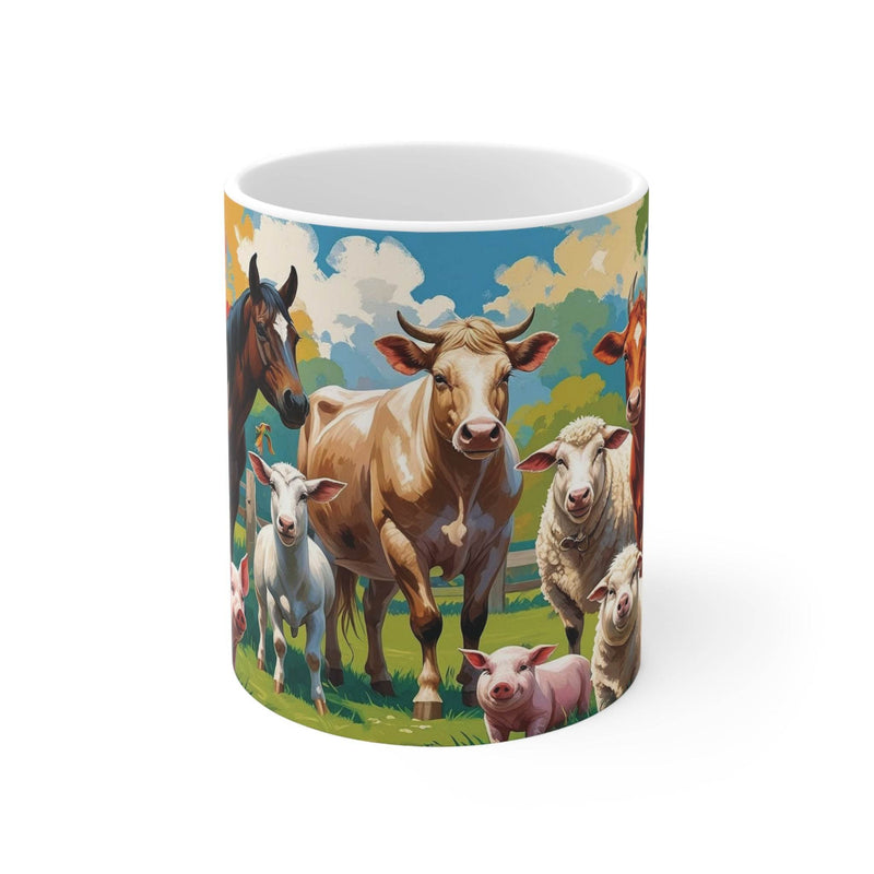 Rustikaler 325ml Keramik-Kaffeebecher mit schönem Bauernhoftier-Design, ideal für Liebhaber des Landlebens.