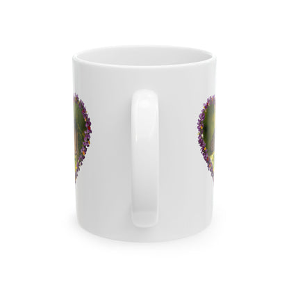 Butterfly Heart Mug — Floral Heart Frame Ceramic Coffee Cup (11oz & 15oz)