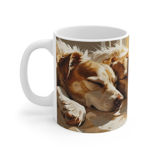 Ceramic Coffee Cups - Four Sleeping Dogs Design - A Pretty Print
