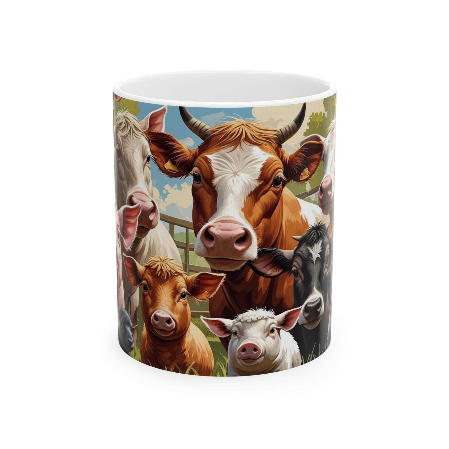 Charming 11oz farm animals ceramic mug, perfect for adding a rustic aesthetic and country touch to your kitchen decor.