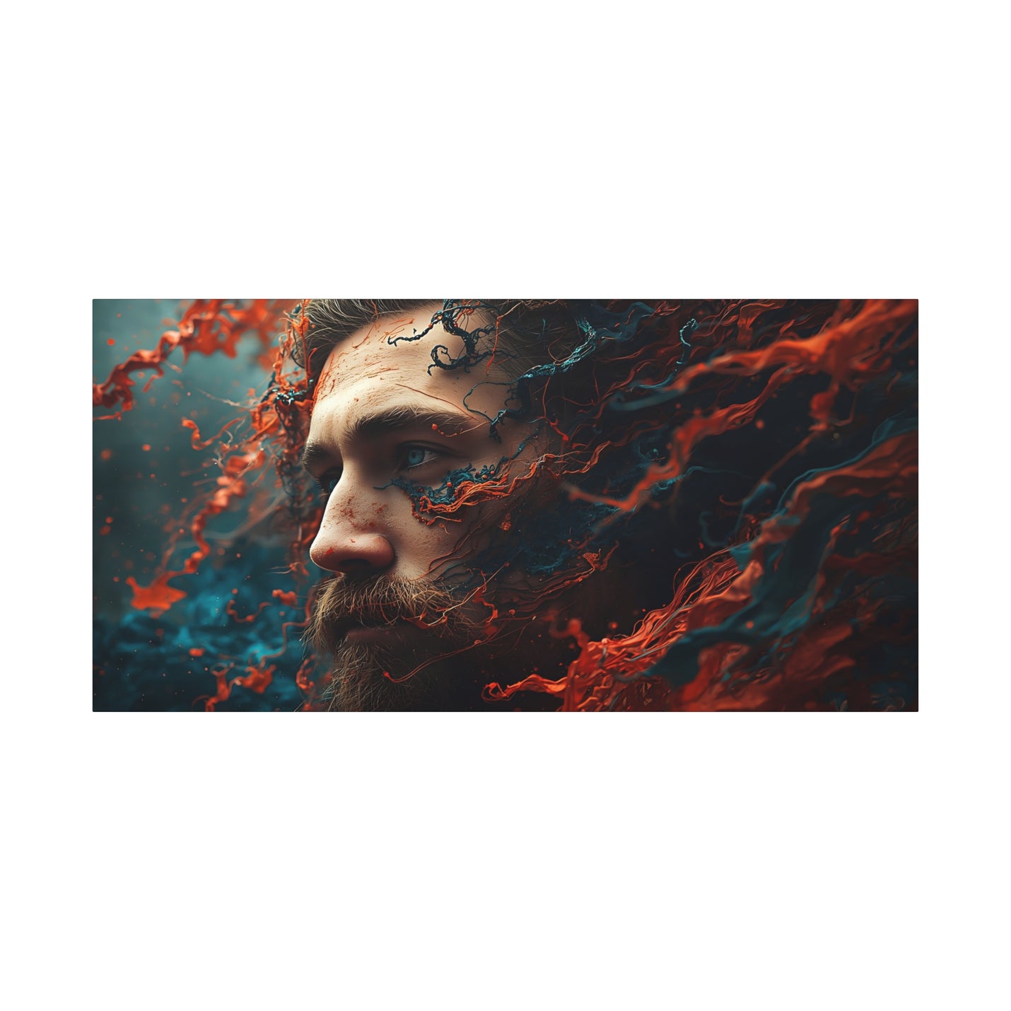 Surreal Sea-God Portrait Matte Canvas Print in size 48″ x 24″ | 121.92 cm x 60.96 cm and Depth 1.25″ | 3.18 cm with a mythical face.
