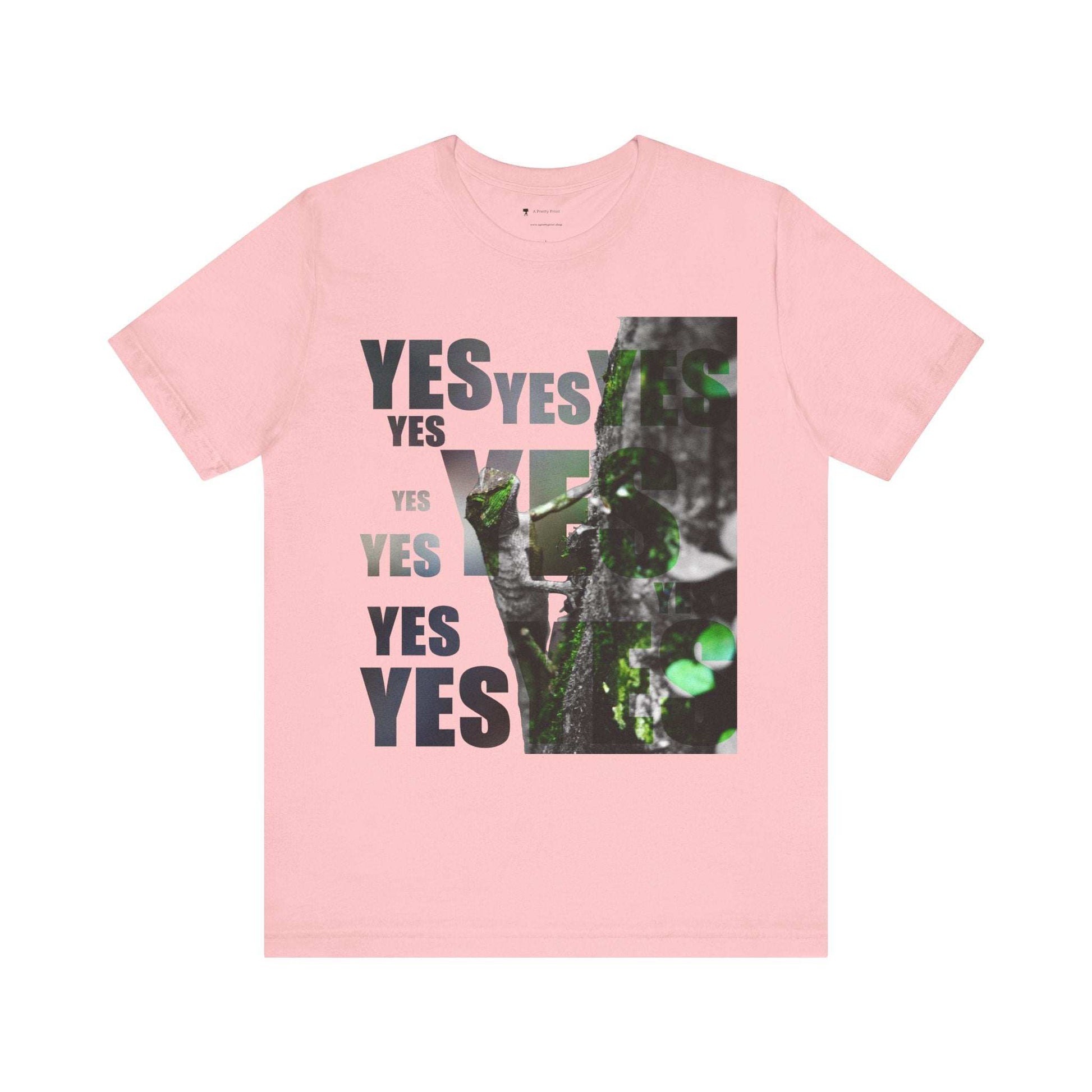 Diploderma Nature Print Unisex Tee with "Yes and No" graphic, pink color.
