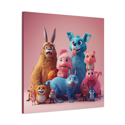 Cute Colorful Creature Family Matte Canvas Wall Art — Playful Kids Room Décor