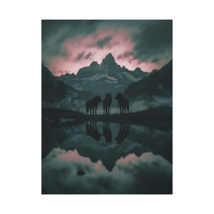 Wolf Pack Mountain Canvas Print — Moody Night Landscape Wall Art