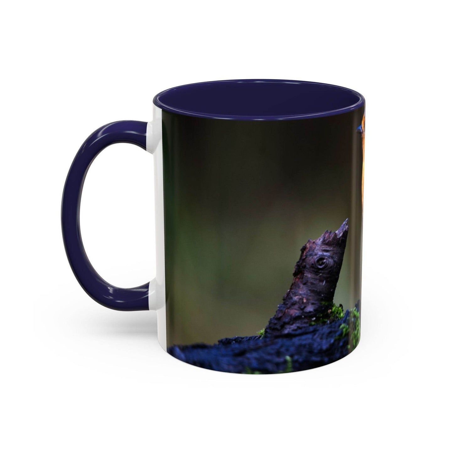Nature-inspired 325ml robin mug with navy only on inside and handle.