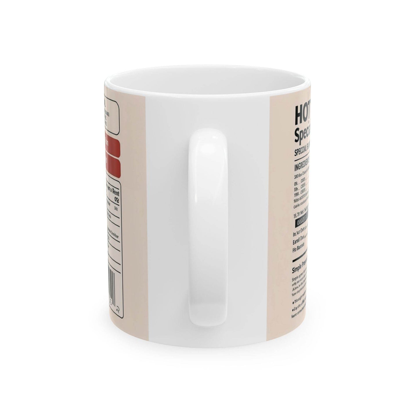 Cozy morning scene with a 11oz organic style coffee mug showcasing the Hot Coffee Special Flavour print near a window.