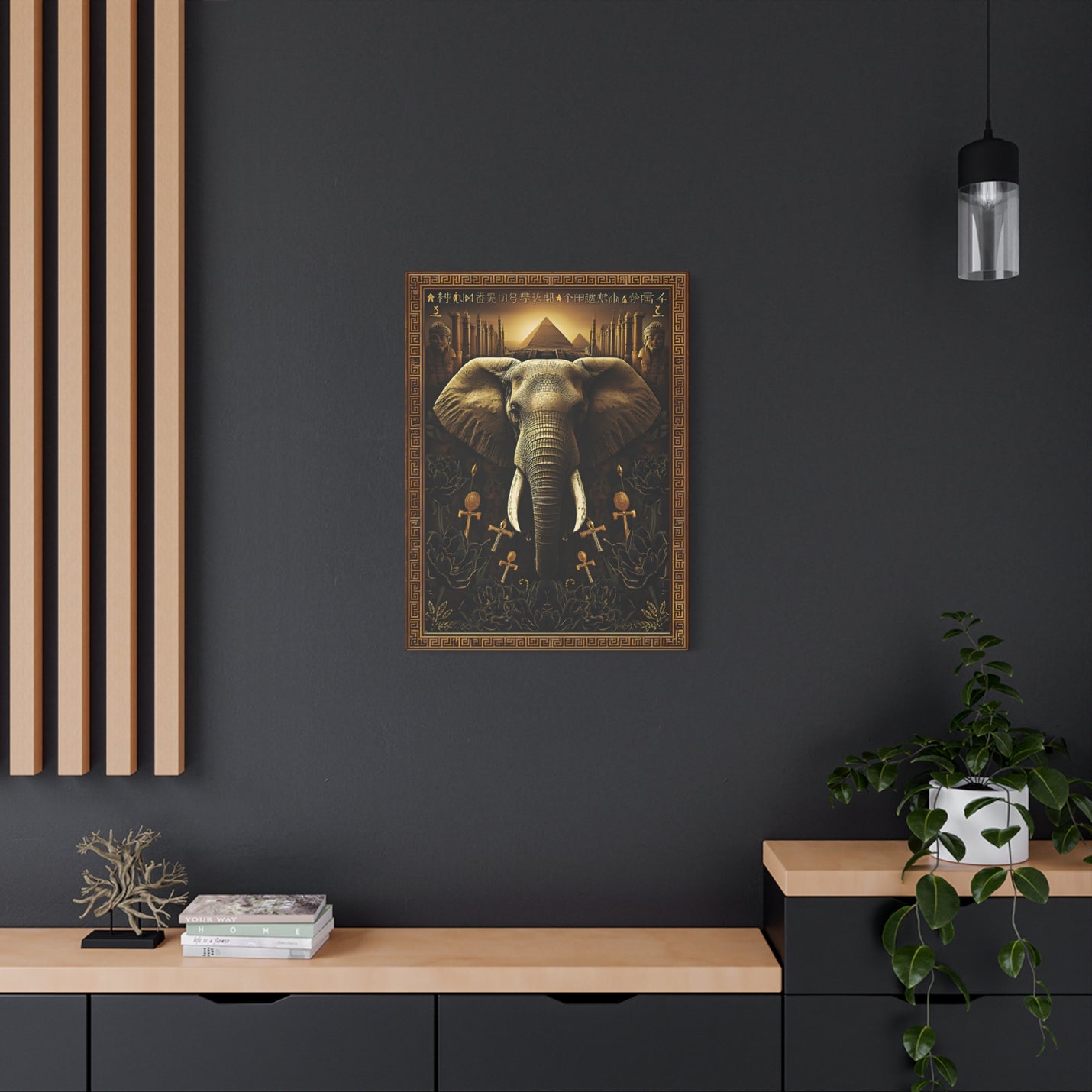 Globally inspired 24″ x 32″ | 60.96 cm x 81.28cm ancient symbol wall art on 1.25″ | 3.18 cm deep matte canvas.