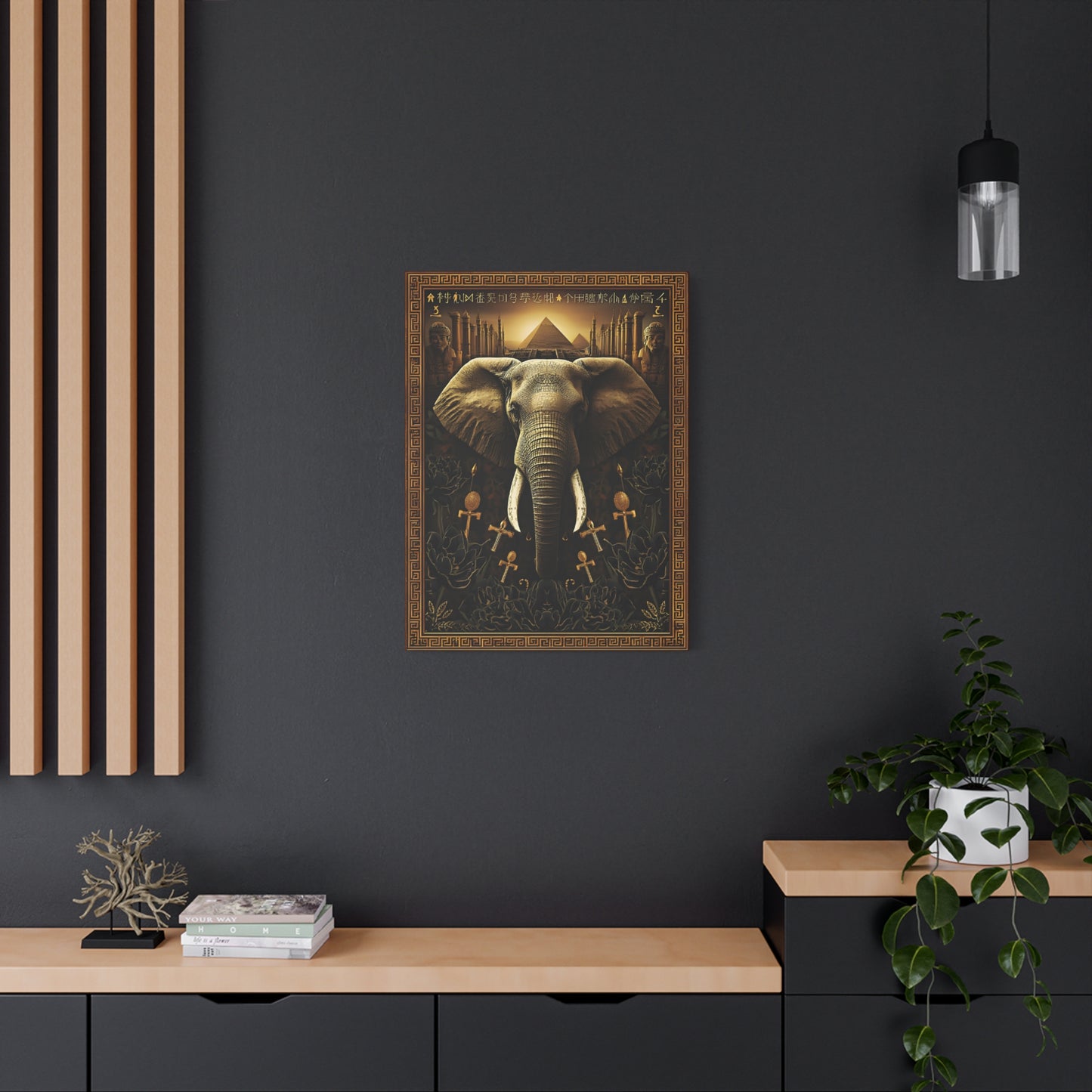Egyptian Elephant Canvas Print — Pyramid & Ankh Wall Art