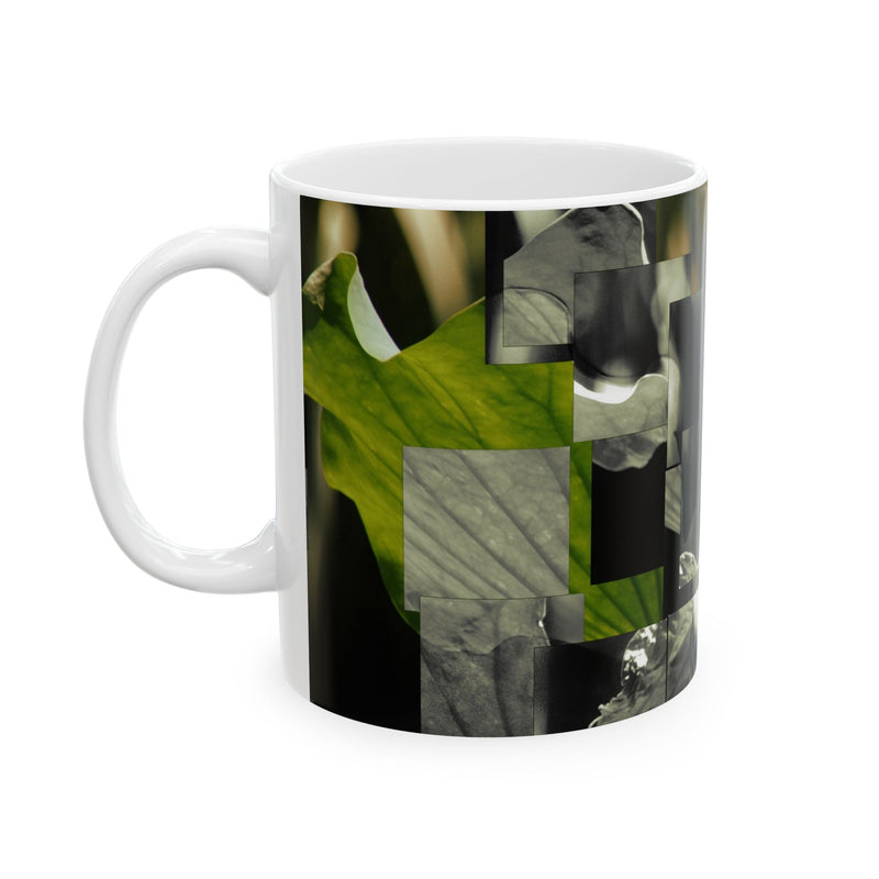 Botanical Ceramic Mug — Abstract Lotus & Leaf Art (11oz, 15oz)